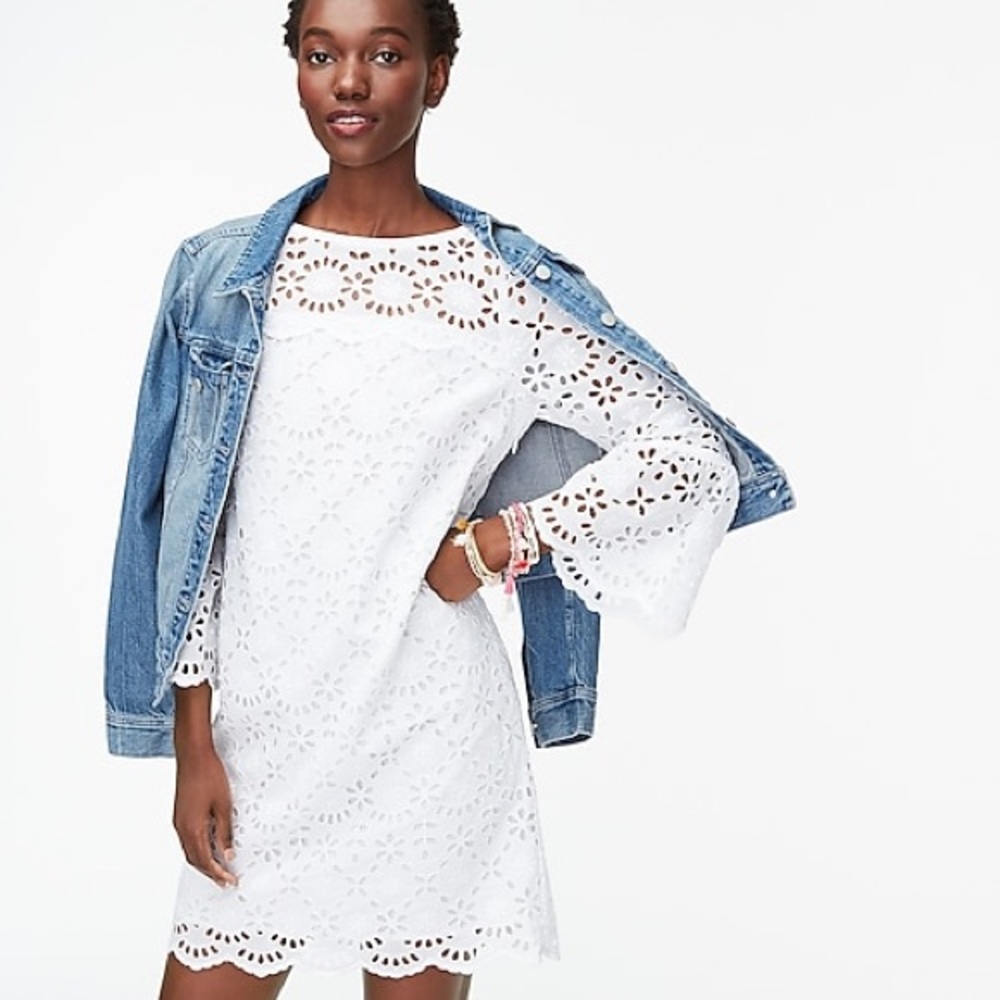 J. Crew Bell-Sleeve Dress In Embroidered Eyelet - Picture 2 of 8